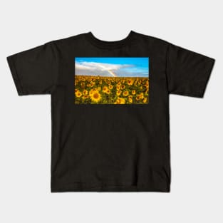 A field of sunflowers with a rainbow Kids T-Shirt